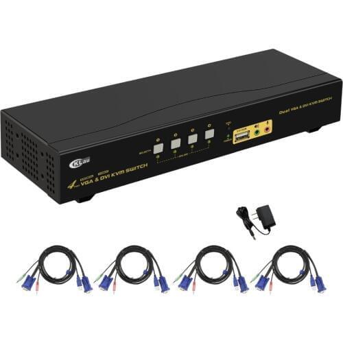 4Port Dual Monitor KVM Swith,DVI+VGA Extended Display, support 2048x1536, 1080P, with USB2.0 Hub