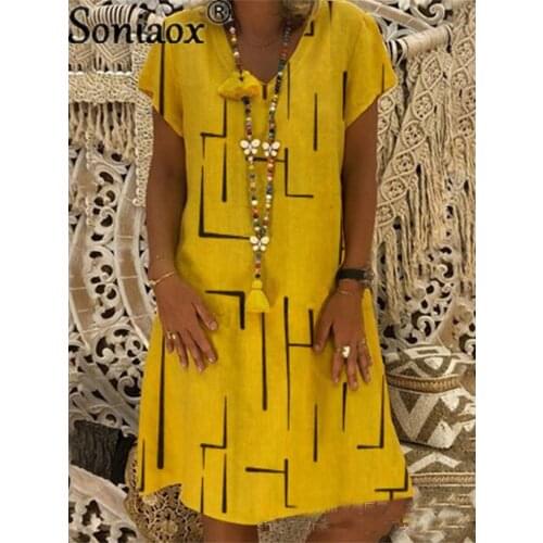 2021 Summer Fashion Midi Dress Women Print V Neck Short Sleeve Vintage Plus Size Loose Dresses Female Casual Beach Boho Dress