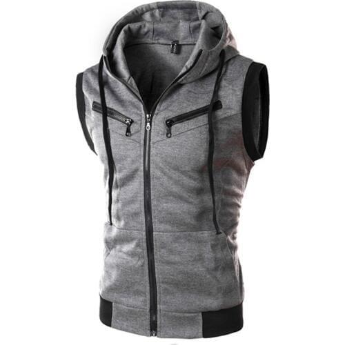New Men Bodybuilding Hooded Tank Tops Summer Casual Fashion Workout Sleeveless Zipper Sweatshirt Vest Male Gyms Fitness Clothing