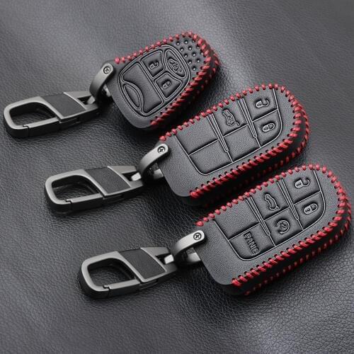 Fashion Leather Car Smart Key Case Cover For Dodge Ram 1500 Journey Charger Dart Challenger Durango For Fiat Jeep Key Ring Shell