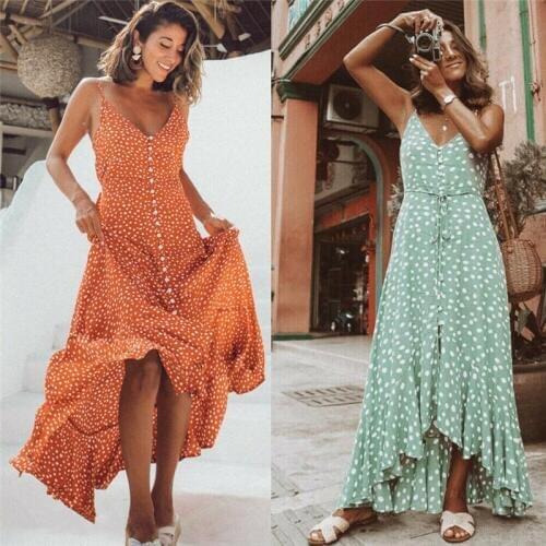 Fashion Women Boho Beach Summer holiday Sundress Elegant Sleeveless Ruffle Polka Dot high waist Dress Ladies Playa party Clothes