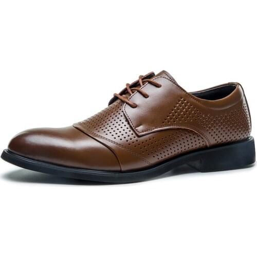 Men Business Formal Dress Shoes Breathable fashion oxford shoes Leather Shoes Lace-Up Men Shoes Brown Black Large Size