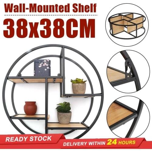 Living room wall hanging wrought iron shelf retro solid wood bookshelf partition wall decoration modern home log display stand