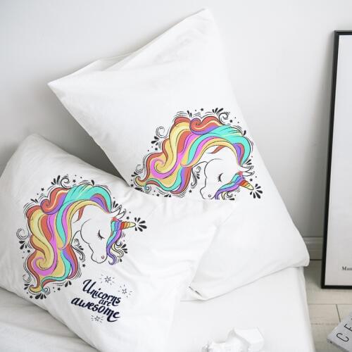 Custom Pillow Case Pillowcase 50x70 50x75 50x80 70x70 Decorative Pillow Cover White unicorn Cartoon Bedding for Kids Baby Child