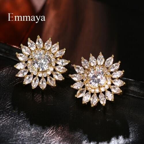 Emmaya New Charming Sunflower Shape Earring Gold Color With AAA Zirconia Shiny Decoration Female Distinctive Dress-up In Party