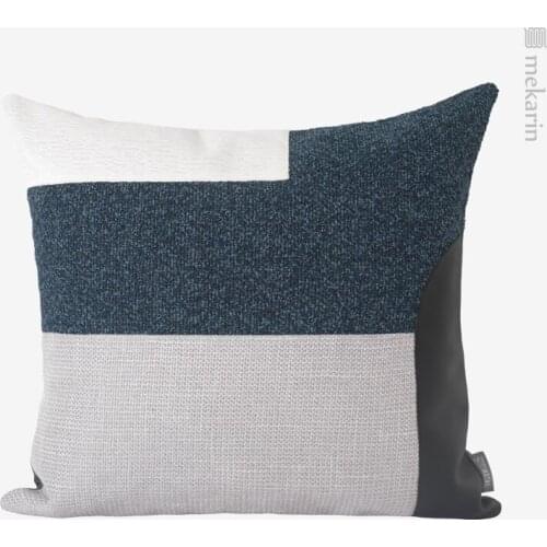 Original model room sofa pillow blue gray patch stitching square pillow bedroom pillow outdoor garden cushion pillowcase