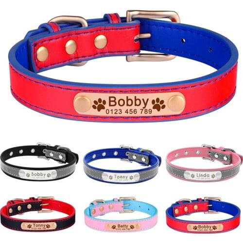 Engraved Dog Collar Adjustable Leather Unisex Dogs Collar Personalized Custom Tag Name Puppy Small Large Dog ID Cat Collar