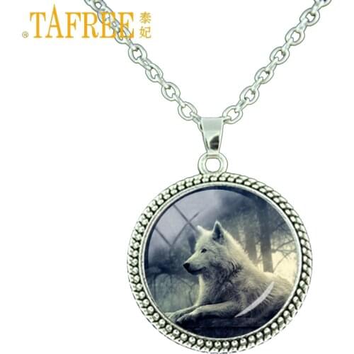 TAFREE Nature wildlife animal necklace Vintage howling wolf and moon pendant Wolf art chain necklace Full moon men jewelry N220