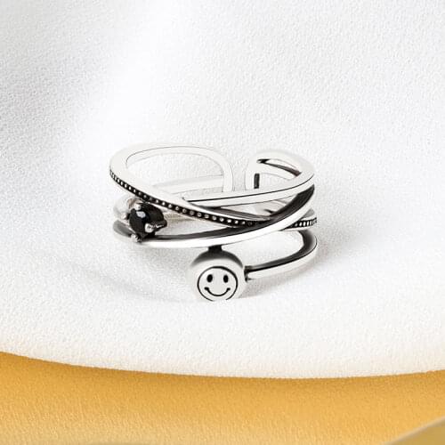 QMCOCO Vintage Fashion 925 Silver Smiling Face Rings For Simple Birthday Party Punk Jewelry Gifts Of 2021 Trendy Decorations