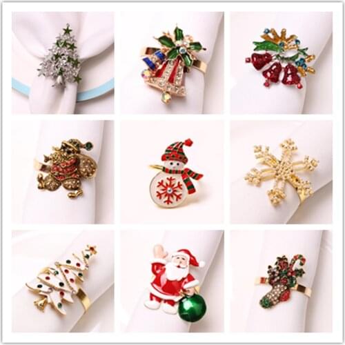Christmas Napkin Ring Holder Elegent Alloy Wreath Napkin Rings Table Decoration Christmas New Year Dinner Party Supplies