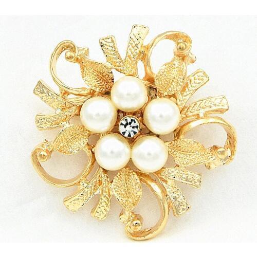 Retail! Awesome Imitation Pearl Round Flower Wedding Brooch Hot Selling Elegant Lady Clothes Pins Brooches