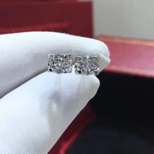 UMQ 925 Silver Sparkling Moissanite Stud Earrings Excellent Cut Total 2 ct Pass Diamond Test D VVS1 Moissanite Gift Earrings