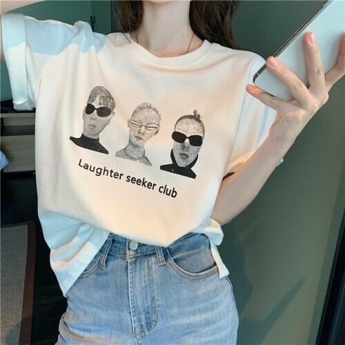 Laughter Seeker Club Letter Print T-shirt Women Cotton Summer Tshirt Woman Short Sleeve Tees Funny Hip Hop Tops