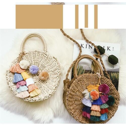 New Women Straw Handbag Fashion Female Crossbody Bags For L Handmade woven Round Rattan Shoulder Bags bolsa feminina