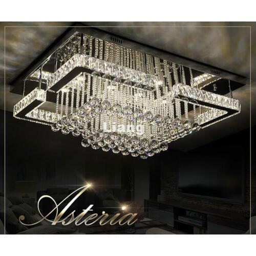 Modern LED Ceiling L90cm Stainless Steel Crystal Lamp for Living Bedroom LED Lustres Lamparas de techo Lights Remote Control