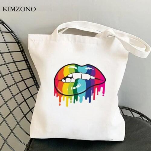 Rainbow Lipes Lgbt shopping bag canvas handbag recycle bag jute bag eco bolsas de tela bag woven sac cabas sacola cabas
