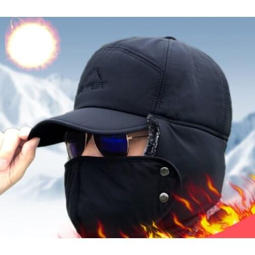 Warm hat Trend Winter Thermal Bomber Hats Men Women Fashion Ear Protection Face Windproof Ski Cap Velvet Thicken Couple Hat