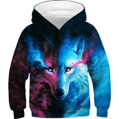 Wolf 3D Print Boys Girls Hoodies Teens Spring Autumn Outerwear Kids Hooded Sweatshirt Clothes Children Long Sleeve Pullover Tops