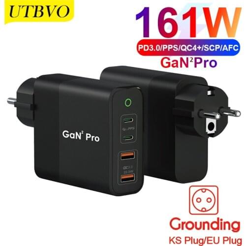 UTBVO 4-Port 161W GaN USB C Power Adapter Supply, Dual 100W PD And QC3.0 Fast Charging Wall Charger For MacBook, iPhone, Xiaomi