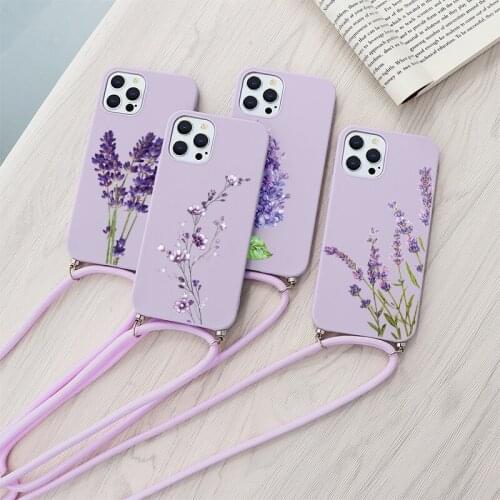 For Xiaomi Redmi Note 10 9 8 10S Pro Poco X3 NFC 8T 7 5 Mi 10T Pro 11 Lite K30S K20 CC9 9T Lavender flowers Lanyard Rope Covers