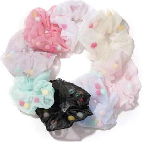 2021 Spring Summer Vocation Women Girls Organza Scrunches Cute Hairball Inside Oversize Hair Chouchou Large Size Hair Scronchies