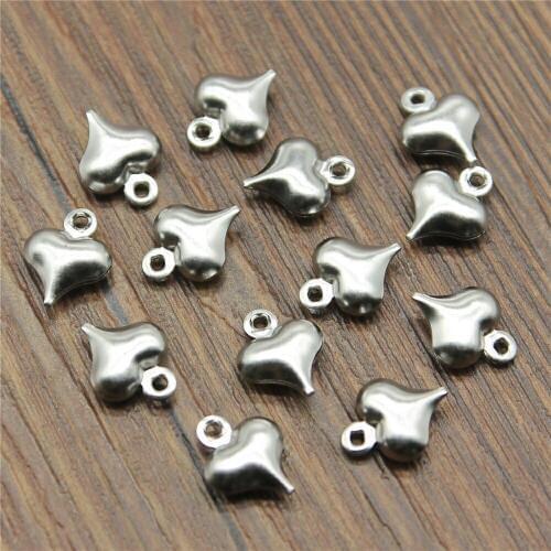 50pcs 9.5x7.5mm Stainless Steel Material Heart Charms For Bracelet Jewelry Making