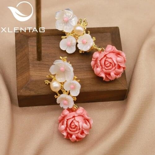 XlentAg Natural Pearl Earrings Silver 925s Earrings Womens Accessories Wedding Luxury Indian Jewelry Korean Earrings GE0024