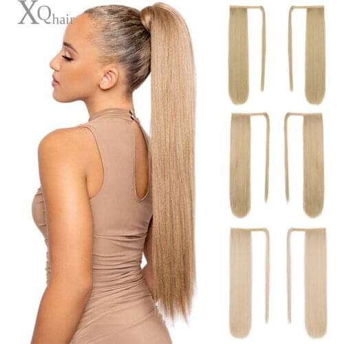 XQ Long Straight Ponytail Wrap Around Ponytail Clip in Hair Extensions Natural Hairpiece Headwear Synthetic Hair Women