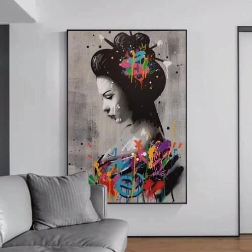 Japan Woman Portrait Canvas Paintings Graffiti Wall Art Posters and Prints Wall Pictures for Living Room Decoration Cuadros