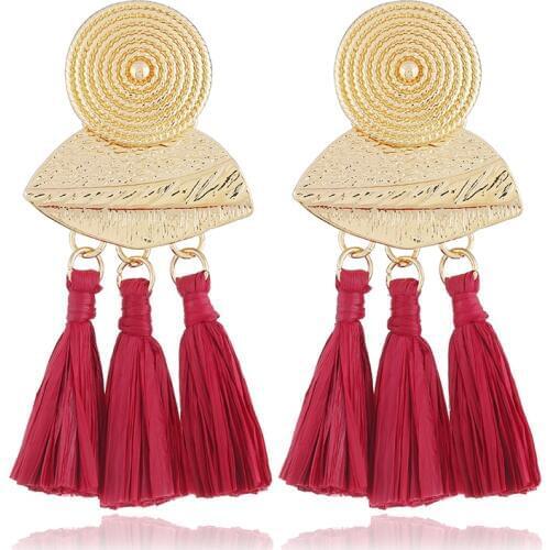 LOVBEAFAS Statement Long Earrings For Women Fashion Gold Color Jewelry Bohemian Drop Dangle Raffia Tassel Vintage Earrings
