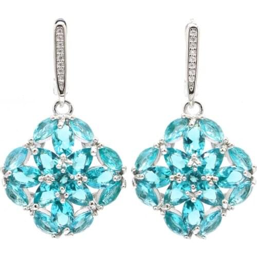 23x23mm Hot Sell Created Dark London Blue Topaz Gift For Womans Jewelry Wedding Silver Earrings