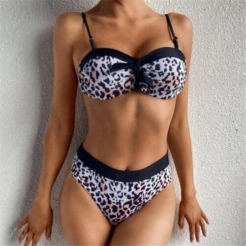 Ladies Summer Swimwear Set Women Leopard Print Sexy Backless Bikini Swimsuit Push Up Padded Swimming Bathing Suit Beachwear