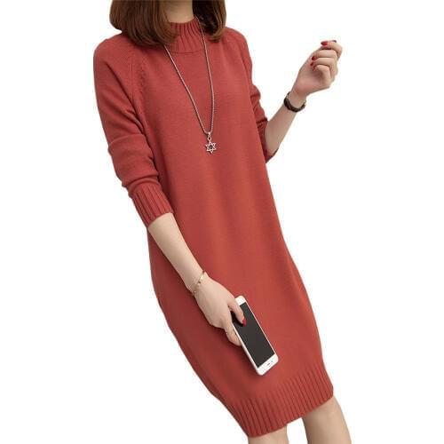 Women Turtleneck Knitted Sweater Autumn Winter Solid Loose Ladies Long Pullovers Long Sleeve Female Knitting Tops Sweater Dress
