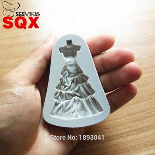 2016 new arrival Beautiful wedding dress silicone mold fondant cake decoration baking mold SQ16243