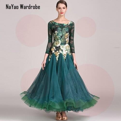 2021 New 1838 Latin Dance Dress Women Floral Patchwork Yarn Puffy Design Modern Dance Dress for Dancing Performance Show Cloth