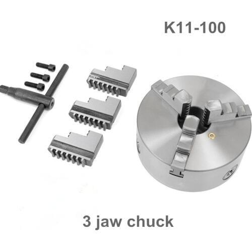 3 Jaw Manual Lathe Chuck 100mm 4" Self-Centering Chuck Three Jaws K11-100 Hardened Steel for Drilling Milling Machine