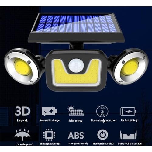 3 Heads COB LED Solar Light Outdoor Solar Lamp Smart Sunlight PIR Motion Sensor Wall Lamp Garden Street Decorative Lighting