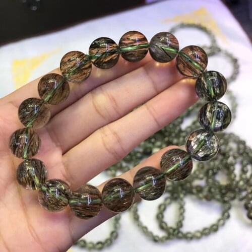 6A Natural stone tourmaline green hair crystal bead elastic bracelet for men and women Energy Gem Healing Bracelet Jewelry Gift