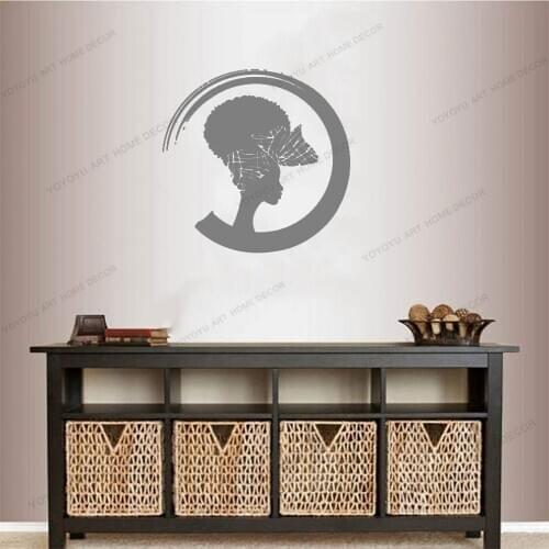 African Woman Avatar Black Girl Wall Sticker Vinyl Removable Wallpoof Art Wall Decor For Beauty Salon CX674