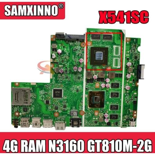 Akemy X541SC Laptop motherboard for ASUS X541SC X541SA X541S X541 Test original mainboard 4G RAM N3160 CPU GT810M-2G
