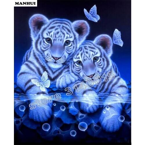 Full Square Diamond 5D DIY Diamond Painting Tiger couple Embroidery Cross Stitch Rhinestone Mosaic Painting Decor BFC204