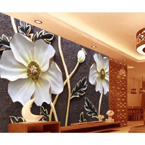 Customized large-scale 3D mural wallpaper European relief atmosphere large flower background wall