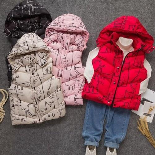 2021 Winter Down Cotton Childrens Vest For Boys Girls Hooded Thicken Warm Sleeveles Jacket For Kids Waistcoat Clothes Tops