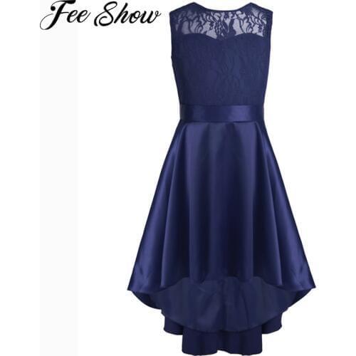 Kids Girl Lace High-Low Princess Dress Flower Girl Dress Vintage Wedding Bridesmaid Prom Birthday Party Dress Formal Ball Gown