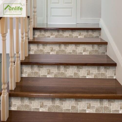 Funlife® Beige Stone Mosaic Stairway Anti-Slip Floor Stickers Self-Adhesive PVC Decor Home Waterproof Stair Stickers Bathroom