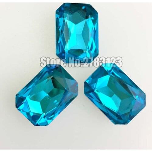 Lake blue Rectangle octagon shape good quality crystal glass pointback loose rhinestones diy Clothing accessories SWCP013