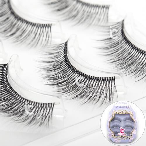 ICYCHEER Fashion 3D False Eyelashes 3Pair/Set Cross Black Makeup Cosmetic Fake Eye Lashes