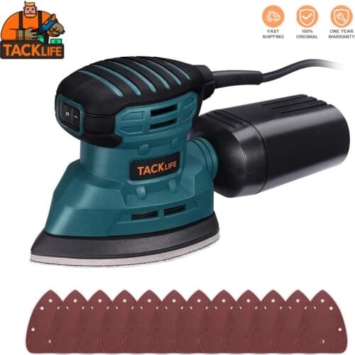 TACKLIFE Mouse Detail Sander 12,000 OPM With Dust Collection System, 12Pcs Sandpapers, Vacuum Cleaner Connecting Pipe -PMS01AS