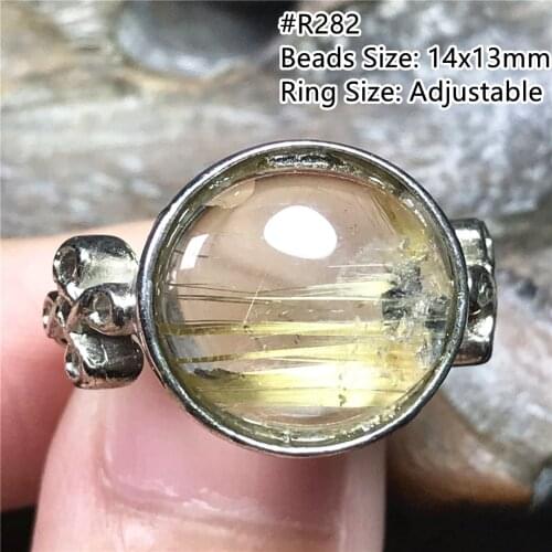 10x9mm Natural Gold Rutilated Quartz Ring Jewelry For Woman Man Quartz Crystal Oval Beads Silver Stone Adjustable Ring AAAAA