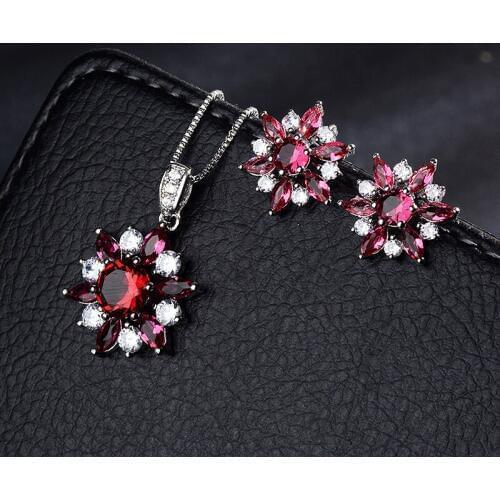 Jewelry Sets Rose Gold Copper Flower Set In AAA Cubic Zirconia Necklace Earrings Wedding Crystal Women Fashion Jewelry Gift